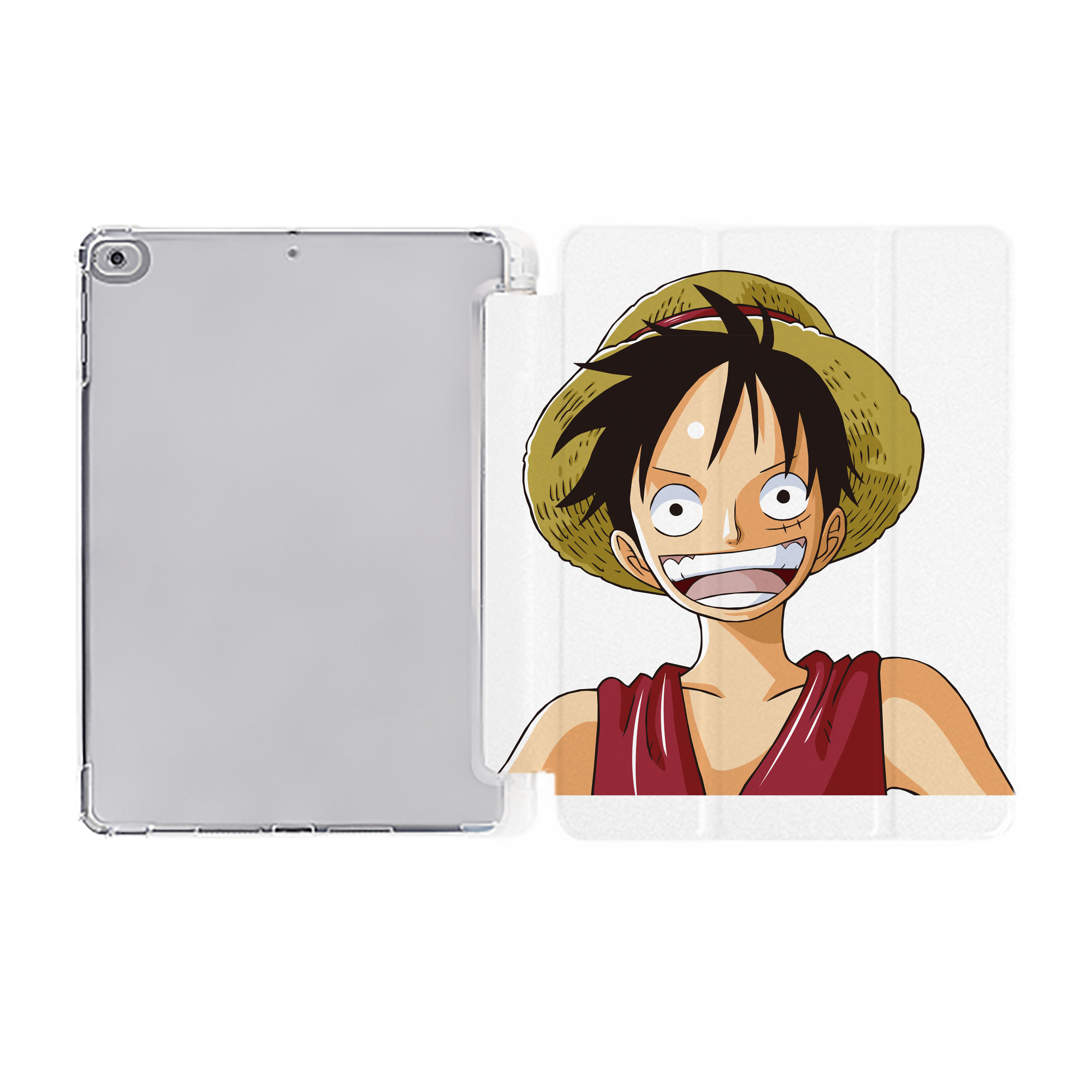 （画像用） ワンピース モンキー・D・ルフィ ONE PIECE Monkey D. Luffy IPad ケース ペン収納付き 三つ折りスタンド PUレザー×シリコン 対応機種9.5/10.5/10.9インチ